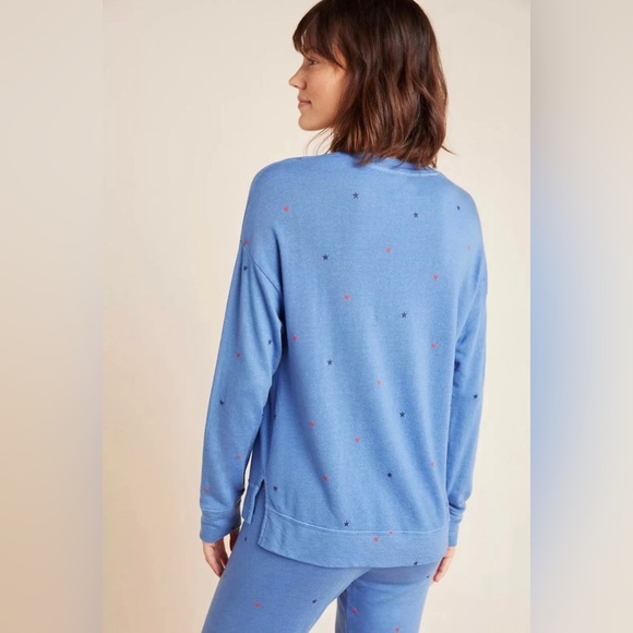 Sundry Women’s 1/Small Dusty Blue Starry Hearts Pima Cotton Pullover Sweatshirt - Picture 4 of 15
